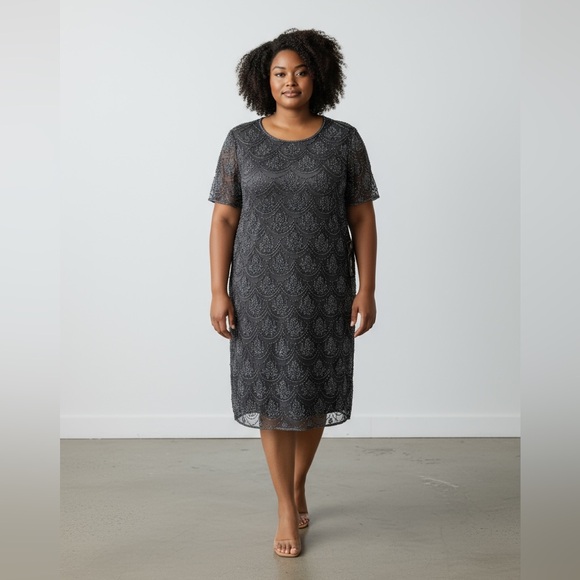 NWT Pisarro Nights Beaded Embellished Short Sleeve Midi Dress 18W,22W - Picture 3 of 12